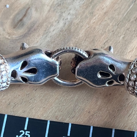 Arte d'Argento vintage sterling silver and enamel panther head hinged bracelet - Picture 3 of 15